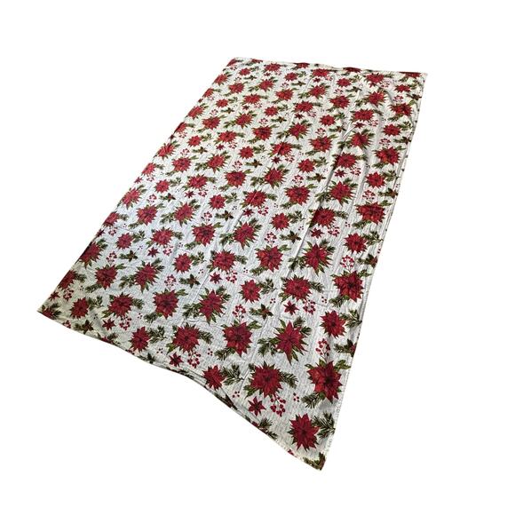 Twig & Twine festive Christmas tablecloth large rectangle red poinsettia cotton - Picture 8 of 9